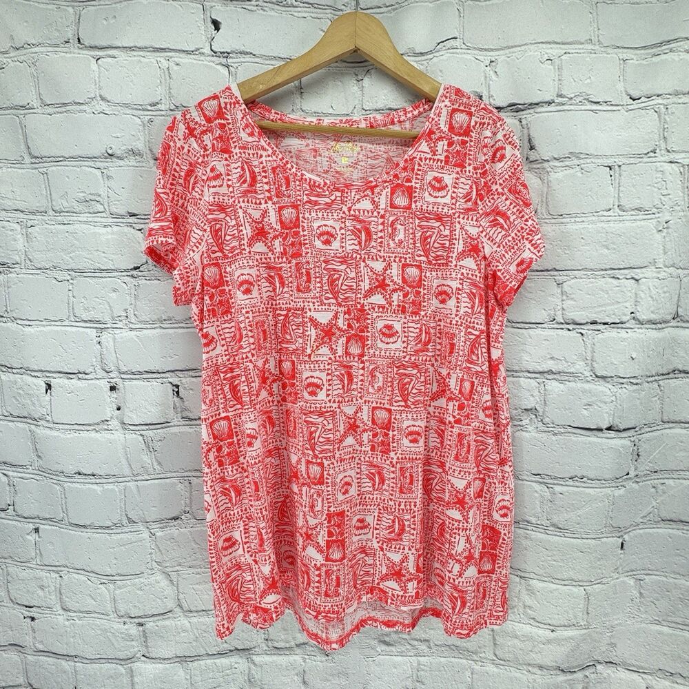 Lilly Pulitzer Etta Top L Orange White Seaside Harbor Coastal Preppy Summer FLAW